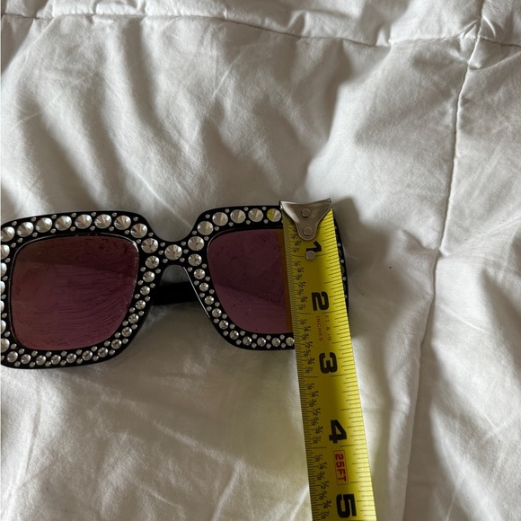 Black Oversized Square Rhinestone Sunglasses Bling Festival Sunnies - Picture 3 of 7